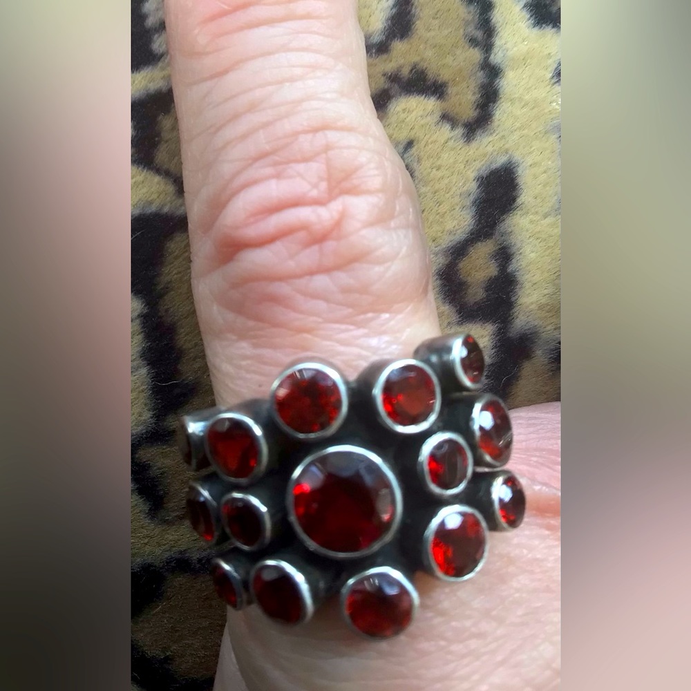 Signed Nicky Butler garnet sterling silver ring from India